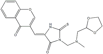 3-{[(1,3-dioxolan-2-ylmethyl)(methyl)amino]methyl}-5-[(4-oxo-4H-chromen-3-yl)methylene]-2-thioxotetrahydro-4H-imidazol-4-one Struktur