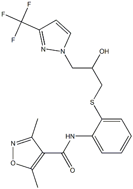 N4-[2-({2-hydroxy-3-[3-(trifluoromethyl)-1H-pyrazol-1-yl]propyl}thio)phenyl]-3,5-dimethylisoxazole-4-carboxamide Struktur