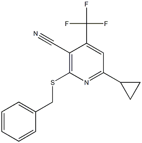 2-(benzylsulfanyl)-6-cyclopropyl-4-(trifluoromethyl)nicotinonitrile Struktur