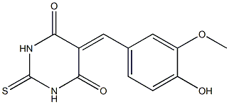 5-(4-hydroxy-3-methoxybenzylidene)-2-thioxohexahydropyrimidine-4,6-dione Struktur