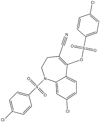 8-chloro-1-[(4-chlorophenyl)sulfonyl]-4-cyano-2,3-dihydro-1H-1-benzazepin-5-yl 4-chlorobenzene-1-sulfonate Struktur