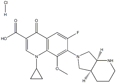 1-cyclopropyl-7-[(1S,6S)-2,8-diazabicyclo[4.3.0]non-8-yl]-6-fluoro-8-methoxy-4-oxo-quinoline-3-carboxylic acid hydrochloride Struktur