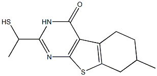 2-(1-mercaptoethyl)-7-methyl-5,6,7,8-tetrahydro[1]benzothieno[2,3-d]pyrimidin-4(3H)-one Struktur