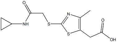 2-(2-{[(cyclopropylcarbamoyl)methyl]sulfanyl}-4-methyl-1,3-thiazol-5-yl)acetic acid Struktur