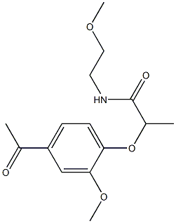 2-(4-acetyl-2-methoxyphenoxy)-N-(2-methoxyethyl)propanamide Struktur