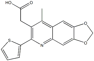 2-[8-methyl-6-(thiophen-2-yl)-2H-[1,3]dioxolo[4,5-g]quinolin-7-yl]acetic acid Struktur