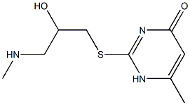 2-{[2-hydroxy-3-(methylamino)propyl]sulfanyl}-6-methyl-1,4-dihydropyrimidin-4-one Struktur