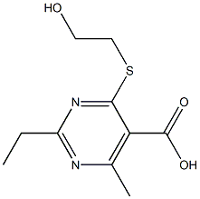 2-ethyl-4-[(2-hydroxyethyl)thio]-6-methylpyrimidine-5-carboxylic acid Struktur