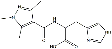 3-(1H-imidazol-4-yl)-2-[(1,3,5-trimethyl-1H-pyrazol-4-yl)formamido]propanoic acid Struktur