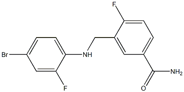 3-{[(4-bromo-2-fluorophenyl)amino]methyl}-4-fluorobenzamide Struktur