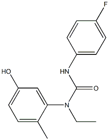 3-ethyl-1-(4-fluorophenyl)-3-(5-hydroxy-2-methylphenyl)urea Struktur