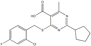 4-[(2-chloro-4-fluorobenzyl)thio]-2-cyclopentyl-6-methylpyrimidine-5-carboxylic acid Struktur