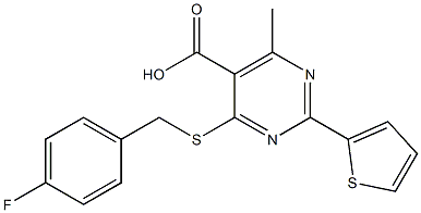 4-[(4-fluorobenzyl)thio]-6-methyl-2-thien-2-ylpyrimidine-5-carboxylic acid Struktur