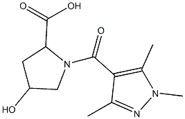 4-hydroxy-1-[(1,3,5-trimethyl-1H-pyrazol-4-yl)carbonyl]pyrrolidine-2-carboxylic acid Struktur