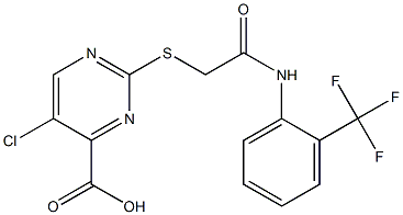 5-chloro-2-[(2-oxo-2-{[2-(trifluoromethyl)phenyl]amino}ethyl)thio]pyrimidine-4-carboxylic acid Struktur