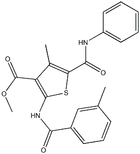 methyl 5-(anilinocarbonyl)-4-methyl-2-[(3-methylbenzoyl)amino]-3-thiophenecarboxylate Struktur