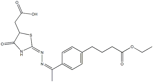 [2-({1-[4-(4-ethoxy-4-oxobutyl)phenyl]ethylidene}hydrazono)-4-oxo-1,3-thiazolidin-5-yl]acetic acid Struktur