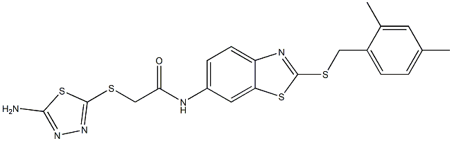 2-[(5-amino-1,3,4-thiadiazol-2-yl)sulfanyl]-N-{2-[(2,4-dimethylbenzyl)sulfanyl]-1,3-benzothiazol-6-yl}acetamide Struktur