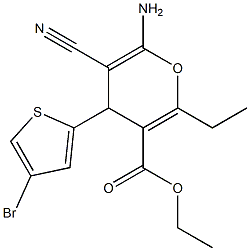 ethyl 6-amino-4-(4-bromo-2-thienyl)-5-cyano-2-ethyl-4H-pyran-3-carboxylate Struktur