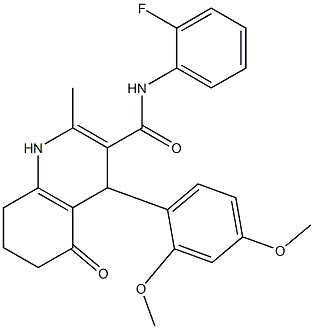 4-(2,4-dimethoxyphenyl)-N-(2-fluorophenyl)-2-methyl-5-oxo-1,4,5,6,7,8-hexahydro-3-quinolinecarboxamide Struktur