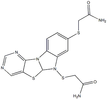 2-({2-[(2-amino-2-oxoethyl)sulfanyl]pyrimido[4',5':4,5][1,3]thiazolo[3,2-a]benzimidazol-4-yl}sulfanyl)acetamide Struktur