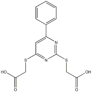 ({2-[(carboxymethyl)sulfanyl]-6-phenyl-4-pyrimidinyl}sulfanyl)acetic acid Struktur