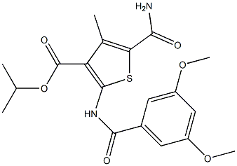 isopropyl 5-(aminocarbonyl)-2-[(3,5-dimethoxybenzoyl)amino]-4-methylthiophene-3-carboxylate Struktur