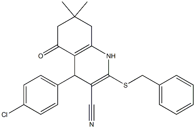 2-(benzylsulfanyl)-4-(4-chlorophenyl)-7,7-dimethyl-5-oxo-1,4,5,6,7,8-hexahydro-3-quinolinecarbonitrile Struktur