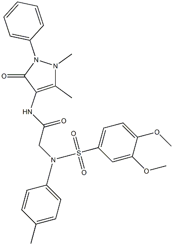 2-{[(3,4-dimethoxyphenyl)sulfonyl]-4-methylanilino}-N-(1,5-dimethyl-3-oxo-2-phenyl-2,3-dihydro-1H-pyrazol-4-yl)acetamide Struktur