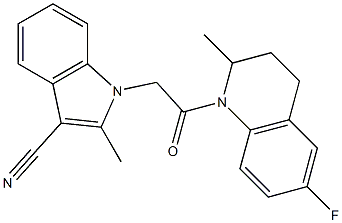 1-[2-(6-fluoro-2-methyl-3,4-dihydro-1(2H)-quinolinyl)-2-oxoethyl]-2-methyl-1H-indole-3-carbonitrile Struktur