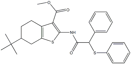 methyl 6-tert-butyl-2-{[phenyl(phenylsulfanyl)acetyl]amino}-4,5,6,7-tetrahydro-1-benzothiophene-3-carboxylate Struktur