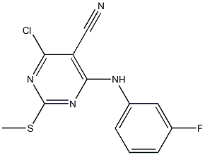 4-chloro-6-(3-fluoroanilino)-2-(methylsulfanyl)pyrimidine-5-carbonitrile Struktur