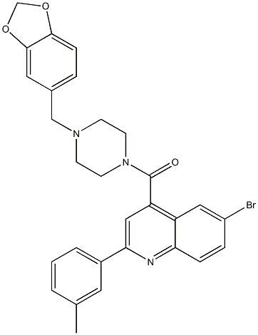 4-{[4-(1,3-benzodioxol-5-ylmethyl)-1-piperazinyl]carbonyl}-6-bromo-2-(3-methylphenyl)quinoline Struktur