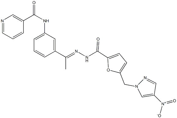 N-(3-{N-[5-({4-nitro-1H-pyrazol-1-yl}methyl)-2-furoyl]ethanehydrazonoyl}phenyl)nicotinamide Struktur