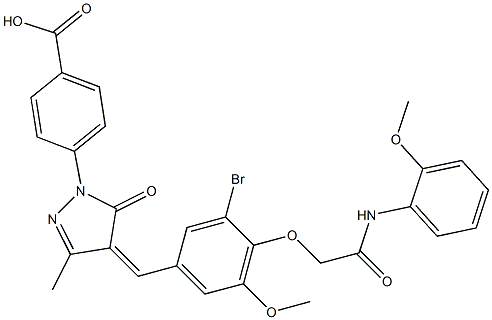 4-(4-{3-bromo-5-methoxy-4-[2-(2-methoxyanilino)-2-oxoethoxy]benzylidene}-3-methyl-5-oxo-4,5-dihydro-1H-pyrazol-1-yl)benzoic acid Struktur