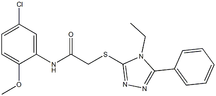 N-(5-chloro-2-methoxyphenyl)-2-[(4-ethyl-5-phenyl-4H-1,2,4-triazol-3-yl)sulfanyl]acetamide Struktur