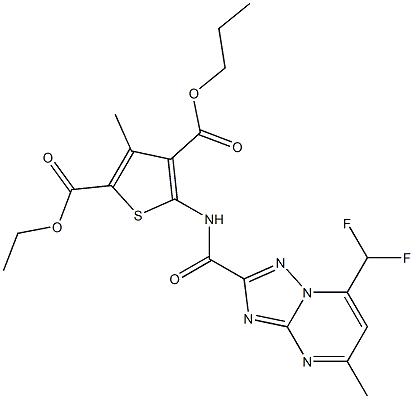 2-ethyl 4-propyl 5-({[7-(difluoromethyl)-5-methyl[1,2,4]triazolo[1,5-a]pyrimidin-2-yl]carbonyl}amino)-3-methyl-2,4-thiophenedicarboxylate Struktur