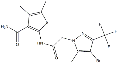 2-({[4-bromo-5-methyl-3-(trifluoromethyl)-1H-pyrazol-1-yl]acetyl}amino)-4,5-dimethyl-3-thiophenecarboxamide Struktur