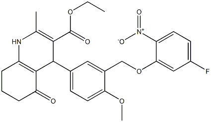 ethyl 4-[3-({5-fluoro-2-nitrophenoxy}methyl)-4-methoxyphenyl]-2-methyl-5-oxo-1,4,5,6,7,8-hexahydro-3-quinolinecarboxylate Struktur