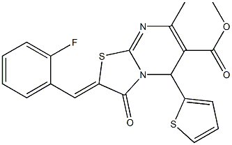 methyl 2-(2-fluorobenzylidene)-7-methyl-3-oxo-5-(2-thienyl)-2,3-dihydro-5H-[1,3]thiazolo[3,2-a]pyrimidine-6-carboxylate Struktur