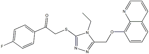 2-({4-ethyl-5-[(8-quinolinyloxy)methyl]-4H-1,2,4-triazol-3-yl}sulfanyl)-1-(4-fluorophenyl)ethanone Struktur