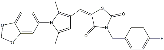 5-{[1-(1,3-benzodioxol-5-yl)-2,5-dimethyl-1H-pyrrol-3-yl]methylene}-3-(4-fluorobenzyl)-1,3-thiazolidine-2,4-dione Struktur