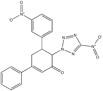 5-{3-nitrophenyl}-6-{5-nitro-2H-tetraazol-2-yl}-3-phenyl-2-cyclohexen-1-one Struktur