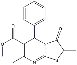 methyl 2,7-dimethyl-3-oxo-5-phenyl-2,3-dihydro-5H-[1,3]thiazolo[3,2-a]pyrimidine-6-carboxylate Struktur