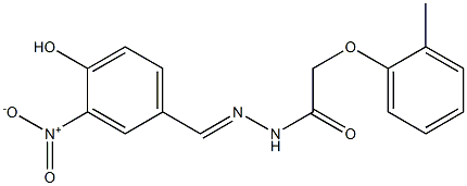 N'-{4-hydroxy-3-nitrobenzylidene}-2-(2-methylphenoxy)acetohydrazide Struktur