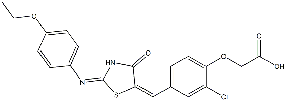 [2-chloro-4-({2-[(4-ethoxyphenyl)imino]-4-oxo-1,3-thiazolidin-5-ylidene}methyl)phenoxy]acetic acid Struktur