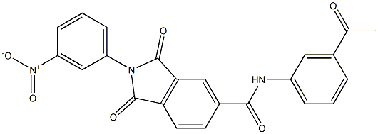 N-(3-acetylphenyl)-2-{3-nitrophenyl}-1,3-dioxo-5-isoindolinecarboxamide Struktur