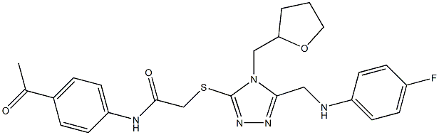 N-(4-acetylphenyl)-2-{[5-[(4-fluoroanilino)methyl]-4-(tetrahydro-2-furanylmethyl)-4H-1,2,4-triazol-3-yl]sulfanyl}acetamide Struktur