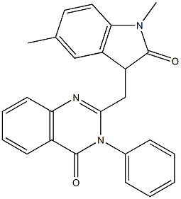 2-[(1,5-dimethyl-2-oxo-2,3-dihydro-1H-indol-3-yl)methyl]-3-phenyl-4(3H)-quinazolinone Struktur