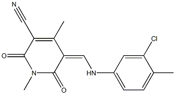 5-[(3-chloro-4-methylanilino)methylene]-1,4-dimethyl-2,6-dioxo-1,2,5,6-tetrahydro-3-pyridinecarbonitrile Struktur